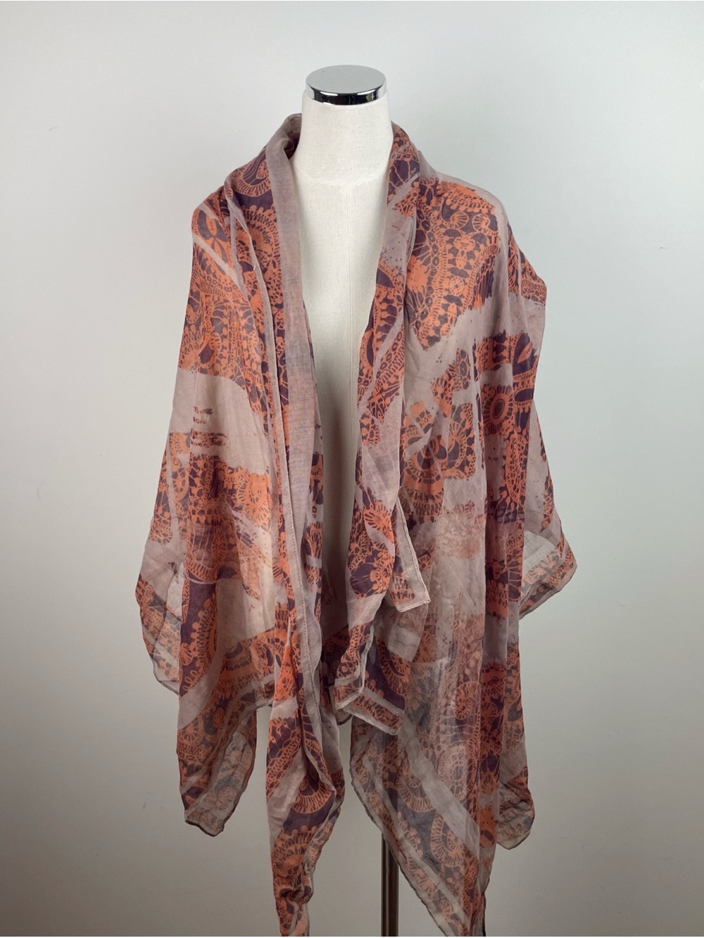Carpisa Orange Brown Boho Bohemian Shawl Wrap Scarf Women